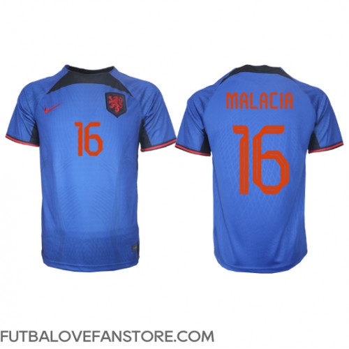 Holandsko Tyrell Malacia #16 Vonkajší futbalový dres MS 2022 Krátky Rukáv